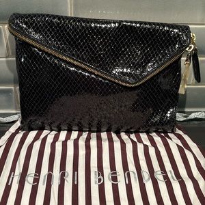 Henri bendel Black snakeskin clutch GUC